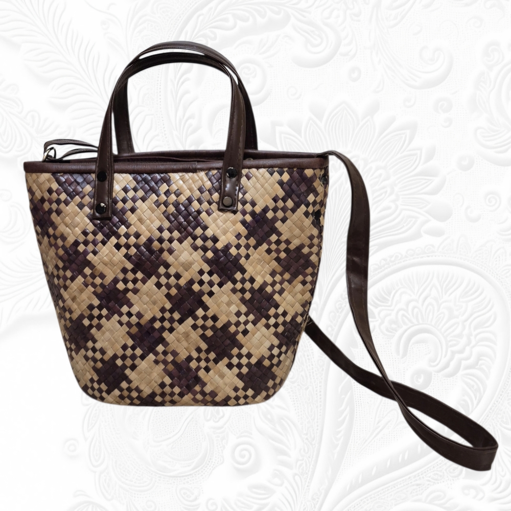 Handmade Woven Pandan Leaves Multicolor HandBag with Adjustable Strap, Mini